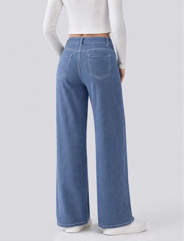 keriffe Women's Wide Leg Jeans Drawstring High Waisted Stretchy Denim Pants - image 2