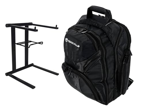 Rockville Bundle: RVBACKPACK V2 Large DJ Laptop/Gear Travel Backpack Bag/9 Compartments Bundle with RLS2400 Lightweight Folding DJ Laptop Stand w/Extra Shelf & Travel Bag (2 Items)