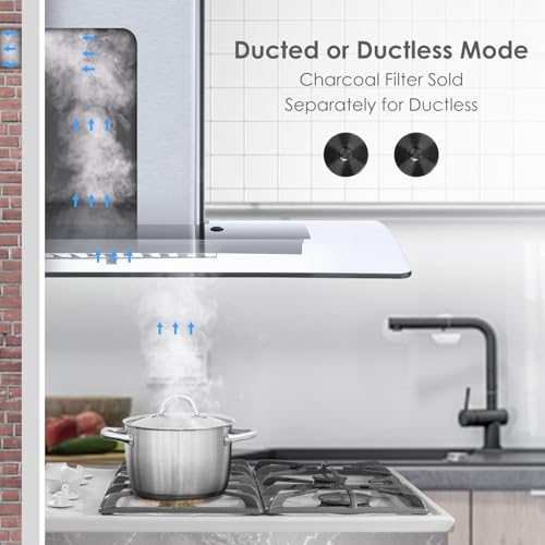 Image of Tieasy Range Hood 30 Inch, 450 CFM Wall Mount Kitchen Hood with Ducted /Ductless Convertible Stainless Steel Filter Range Hoods 3-Speed Touch Control LED Lights