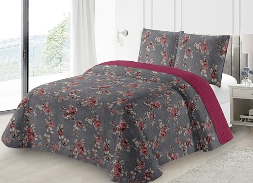 Fanny & Céline Couvre-lit Boutis épais matelassé 220x240cm avec 2 Taies 65x65cm M23-6073