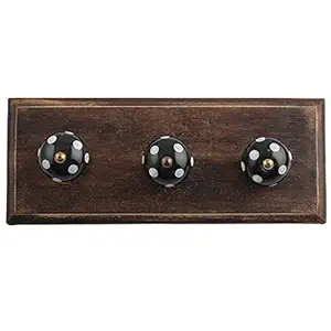 IndianShelf Handmade Dot Hooks Hangers Holders Wall Hanging Coat Key Mount Hat Mug Kitchen Utensils Bathroom (Wooden_Black_4 Inches)-1 Piece