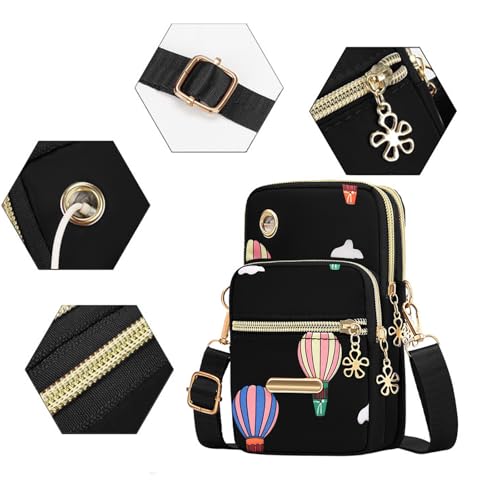 Small Crossbody Bag for Women, Lightweight Nylon Phone Purse Adjustable Strap 3 Zipper Pockets for Travel Shopping Daily Use3