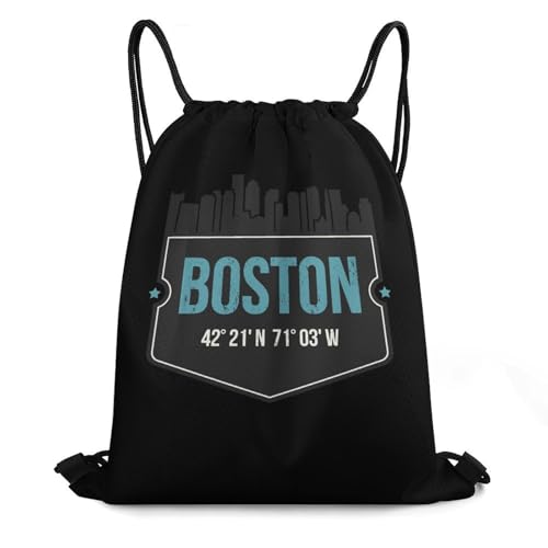 Love Boston City Drawstring Backpack Durable Sport Gym Bags Daypack for Men Women 35 * 42cm