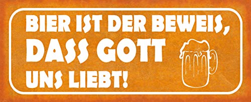 Deko7 Tin Sign 27 x 10 cm with German Text Beer ist der Eweis, DASS Gott Uns Love [German Language]