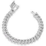 CHINALUSTER Moissanite Bracelet for Women or Men, S925 Silver Hip Hop Cuban Link Chain Bracelet,10MM