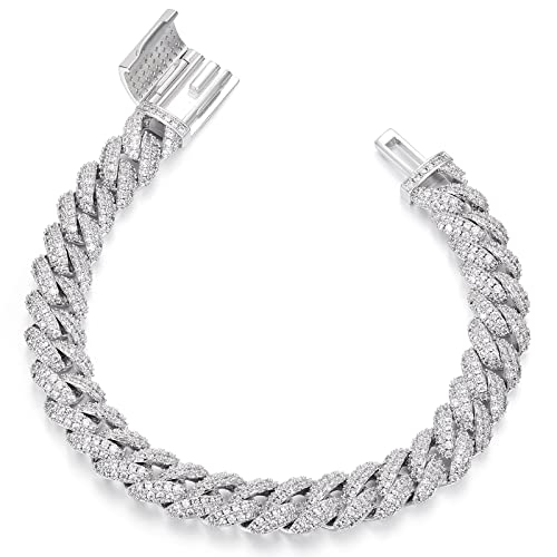 Chinaluster Moissanite Bracelet For Women Or Men, S925 Silver Hip Hop Cuban Link Chain Bracelet,10Mm D Color Vvs Clarity Brilliant Hand Chain For Boyfriend And Girlfriend Gifts (Cuban, 9 In) #TOP8