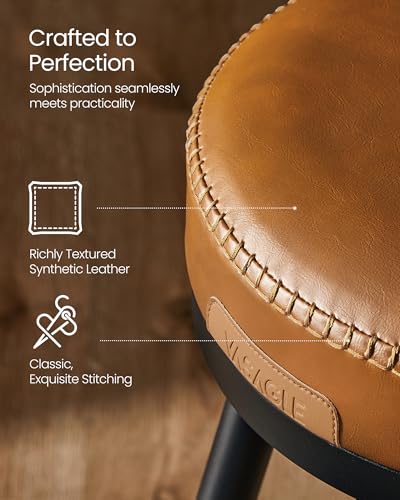 Image of VASAGLE EKHO Collection - Bar Stools Set of 2, Swivel Bar Height Bar Stools with Back, Synthetic Leather with Stitching, Mid-Century Modern, 30-Inch Tall Barstools, Caramel Brown ULBC889K01V2