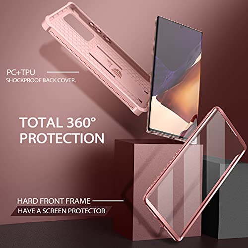Dexnor for Samsung Galaxy Note 20 Ultra 5G Case, [Built in Screen Protector and Kickstand] Heavy Duty Military Grade Protection Shockproof Protective Cover for Galaxy Note 20 Ultra (Rose Gold)