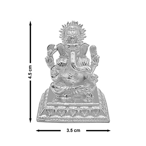 Image of MAA SILVER Pure Silver Ganesha Ganpati ji BIS Hallmarked Solid Idol /Murti with Designer Square Base Paat Perfect for Gifting & Pooja Use (925 Purity)(60 Grams Silver)