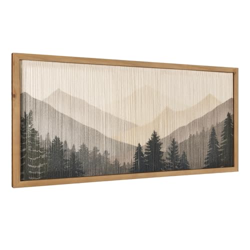 flangairy 23.6 X 11.8 In Mountain Wall Art, String Crafts Pictures With Wood Framed, Nature Landscape Forest Wall Hanging Decor, Living Room Bedroom Home Artwork
