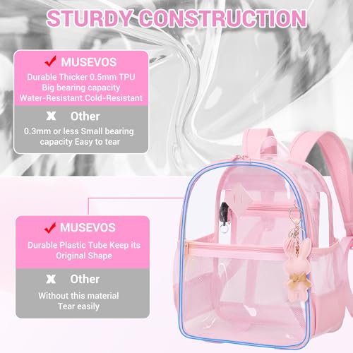Image of MUSEVOS Clear Backpack for Stadium Events Approved 12x6x12, Thick TPU Mini Clear Bag with Front Pocket for Concert Sport Events Work Travel, Pure Pink
