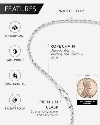 RTZN® Gold Rope Chain for Men – 3mm Mens Rope Chain – Premium Stainless Steel Necklace for Men & Boys – Non-Tarnish & Waterproof Silver, Gold Mens Chain Necklaces – 18/20/22/24/26 Inches4