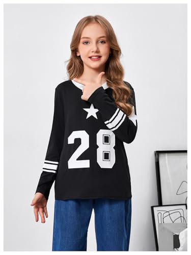 SweatyRocks Girl's Number Graphic T Shirt Oversized Long Sleeve V Neck Casual Jersery Tees Top3