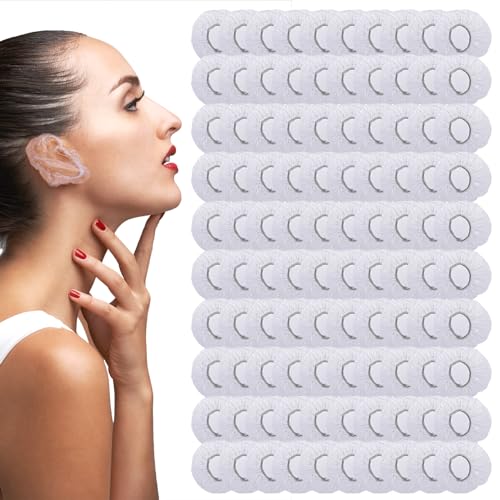 100 Stück Wasserdichte Einweg Ohrenschützer,Dusche Ohr Abdeckung,Transparente Ohrabdeckung mit Elastischen Bändern,für Bad, Friseursalon,Dusche,Spa