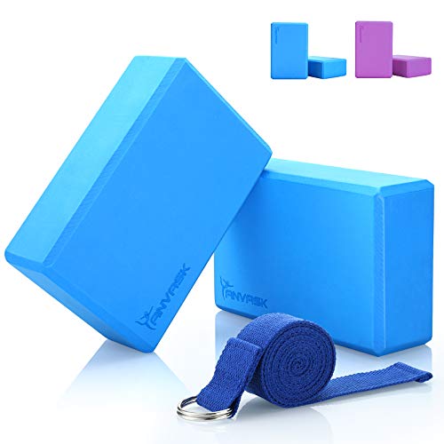 ANVASK Bloque Yoga (2pcs) Correa para Yoga (1pcs), Yoga Block de Alta Densidad EVA para Soportar Poses Más Profundas, Espuma De Pilates Ladrillo Estiramiento Gimnasio Fitness Ejercicio Soporte
