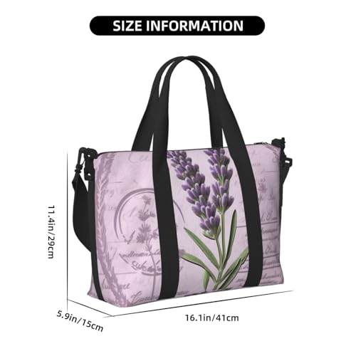 Travel Duffel Bag for Women, Large Shoulder Weekender Overnight Bag, Sport Gym Bag for Men, Carry On Tote Bags, Lavender Stamp Luggage Bag for Travel Essentials3