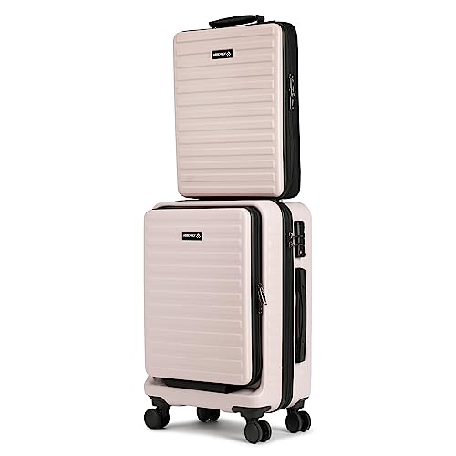 Image of THE ASSEMBLY Hard-Sided Cabin Luggage (55Cm) - Polycarbonate Laptop 4 Spinner Wheels Trolley Bag With Tsa Lock For Flight Travel - Desert Ivory
