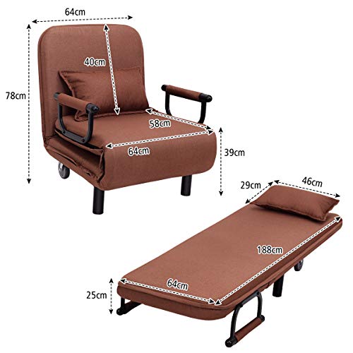 Image of CASART. Folding Sofa Bed, 3-in-1 Convertible Recliner Chair with Pillow and Caster, Indoor Single Sleeper Guest Bed Lounge Futon Couch for Home Office Bedroom Living Room (Coffee)