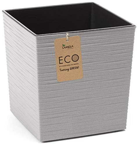 Muddy Hands Eco Friendly Chisel Plant Pot Indoor Home Outdoor Garden Square Flower Planter - Made from Recycled Plastic & Wood (Square Small, Grey) — image 1