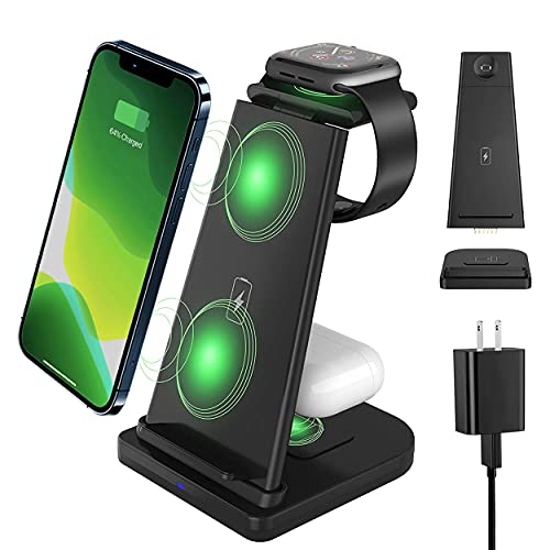 3 in 1 Wireless Charging Station Apple,WEIERJIA 2021 Upgraded Qi-Certified Fast Wireless Charger for Apple Products Compatible iPhone 12/11/Pro Max/X/XS/XR, IWatch AirPods Pro Samsung.