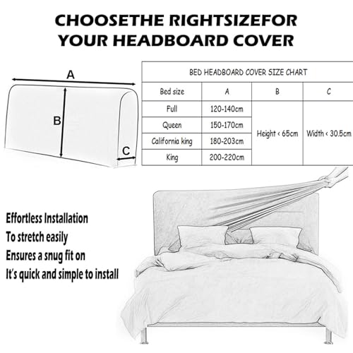 Hearda Strecken Bett Kopfteil Bezug, PU Leder Bett Kopfteil Hussen, Wasserdicht Staubdicht Bettkopfteil All-Inclusive Bettkopfteil Bezug für Schlafzimmer Bett Dekor Kopfteil (Schwarz,150cm)