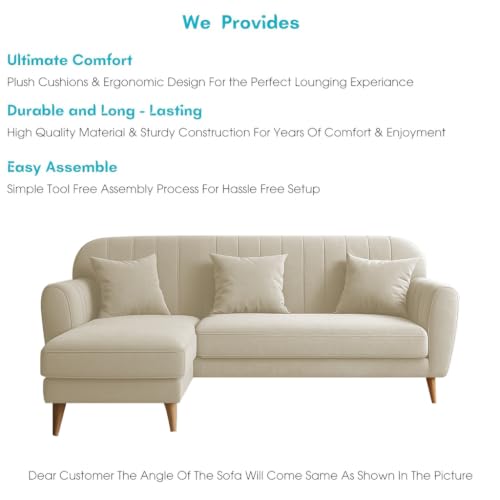 Image of Atticus LHS 4 Seater L Shape Sofa Set with Ottoman for Living Room (Cream Fabric) Premium Fabric Sofa Set
