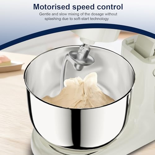 Image of Camic Stand Mixer, 4.2QT+5.3QT Two bowls Electric Food Mixer, 10 Speeds with Digital setting 3-IN-1 Kitchen Mixer for Baking Cakes Cookie Bread Salad with Egg Whisk,Dough Hook,Flat Beater (White)