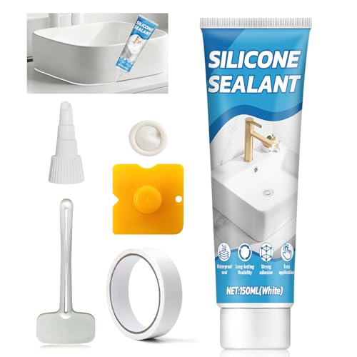 White Silicone, Bathroom Silicones, White Silicone Bathrooms, Waterproofing, High Adhesion, Soft and Heat Resistant, Suitable for Doors, Windows and Seals in Kitchen and Bathroom, 150 ml