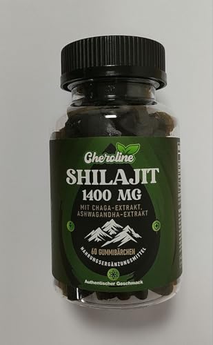 Gomitas de Shilajit 1400 mg, con Extractos de Chaga y Ashwagandha, Veganas y sin Azúcar (60 Unidad (Paquete de 5))