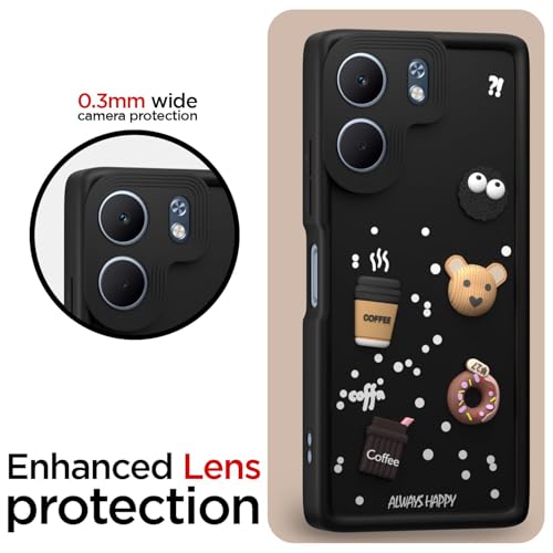 Image of Bintage Cute Fun Taddy| 3D Ball Bear| Donut| Coffee Rubber Case Camera Protection Back Cover Compatible for Oppo A5x 5G - Black