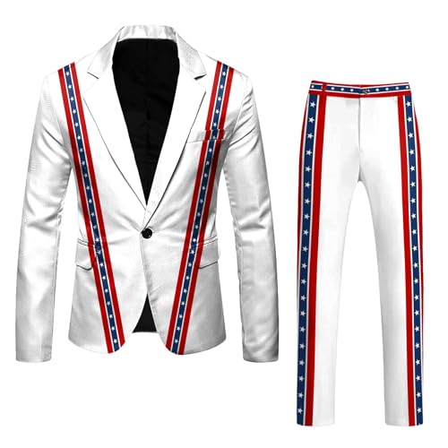 Generic American Flag Suit for Men USA Outfit for The 4th of July with Pants United Stripes Formal Dress Jacket (White, XXL), XX-Large