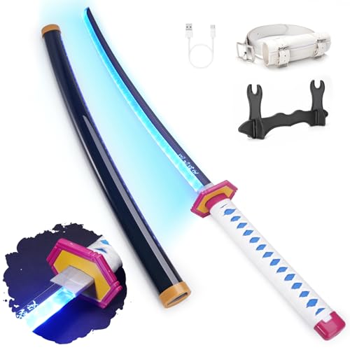 Zisu LED Glowing Anime Cosplay Sword Giyu Sword - 40 Inch Rechargeable Light Up Sword with Stand & Belt