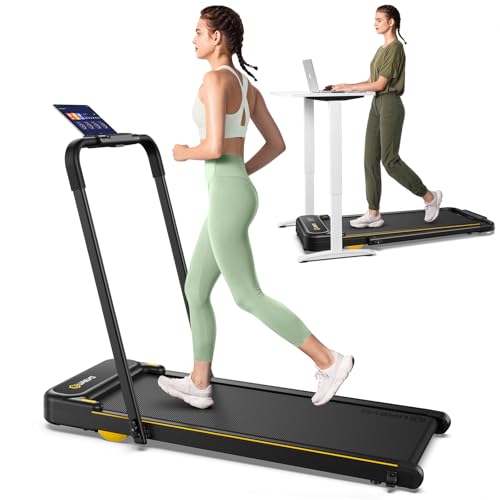 Cinta de Correr Inteligente, 2 en 1 para Andar y Correr, Walking Pad Escritorio para Hogar/Oficina, Cinta de Andar Plegable con App UREVO, Programa de Música con IA, Silenciamiento con un Solo Clic