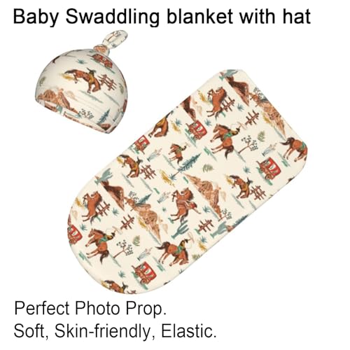 Image of Western Style Swaddle Blanket with Hat for Baby, Swaddling Sleeping Sacks Unisex Baby Stuff, Western