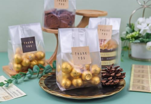 LOKQING Cellophane Treat Bags Cookie bags for Packaging Clear Gift Bag with Stickers for Cookies,Candy,Chocolates(Fog,9x3.3inch)
