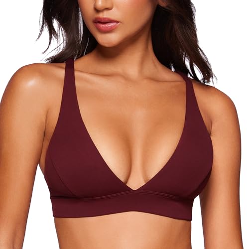 Image of CRZ YOGA Butterluxe Deep V Neck Sports Bras | Light Support, Removable Pads, Yoga, Extremely Soft, Cross Back, Spaghetti Straps, for Women