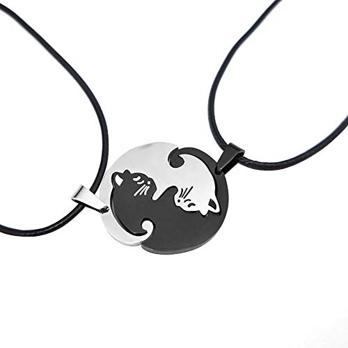 Cuitan Acero Inoxidable Colgante Gato Emparejado Collar Pareja Cadena Cuero para Hombre...