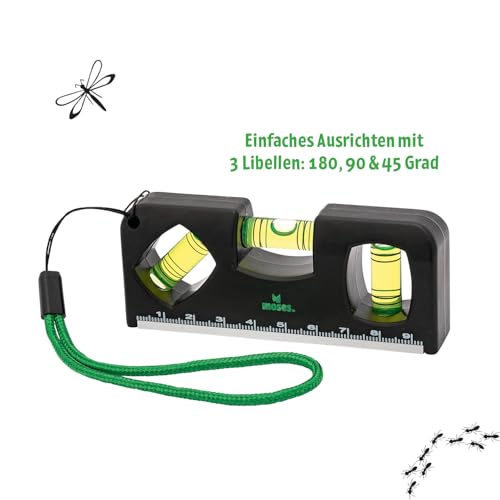 moses. Expedition Natur Kinder-Wasserwaage, Outdoor Wasserwaage mit Magnet, Lineal und Trageband, Robustes DIY- & Outdoor-Werkzeug für kleine Entdecker, Schwarz-Grün