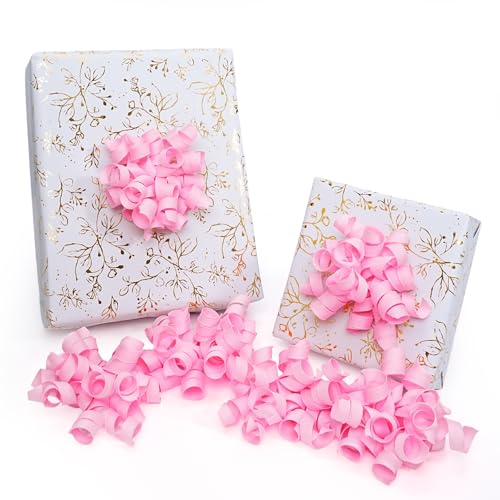 LaRibbon Pink Bows - Curly Ribbon Gift Bows Self Adhesive for Birthday Party Bridal Shower Baby Shower Gift Wrapping Treat Bags - 6 Counts