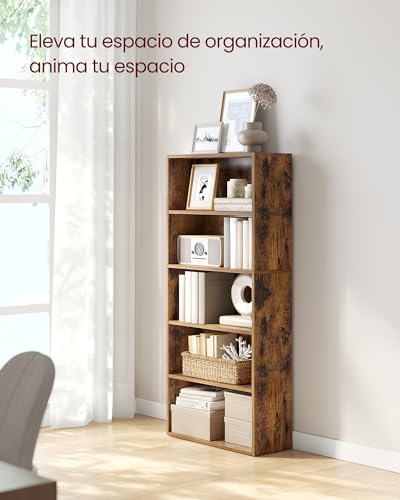 Miniatura 4 de VASAGLE Custos Colección - Librería de 5 Niveles, Estantería de Libros, Organizador con Compartimentos, Estantes Abiertos, para Sala de Estar, Oficina, Dormitorio, Marrón Rústico LBC165X01