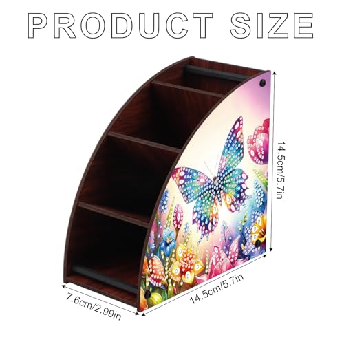 Image of DIY Diamond Painting Storage Box with 4 Compartments, Butterfly-Themed Diamond Art Curved Wooden Organizer for Remote Controllers, Office Supplies, Makeup Brush, Media Accessories