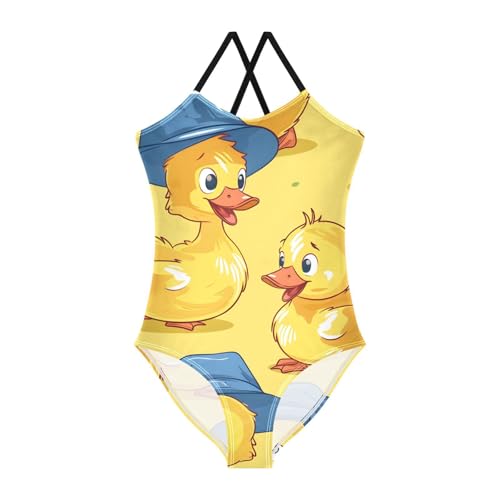 Bolaz Girls Swimsuits One-Piece Bathing Suits Multicolor Kids Sport Summer Beach Swimwear for 3-10 Years Old-Cute Ducks with Hats Cartoons