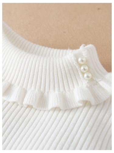 SweatyRocks Girl's Ruffle Turtleneck Sweater Pearls Long Sleeve Ribbed Knit Pullovers Tops3