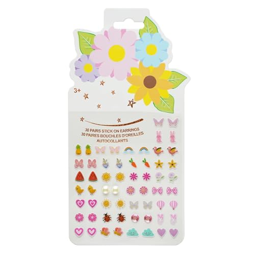 Image of koutey Stick On Earrings - Girls 3D Unicorn Sticker Earrings Self-Adhesive Glitter Craft Gem Stickers (Flower)