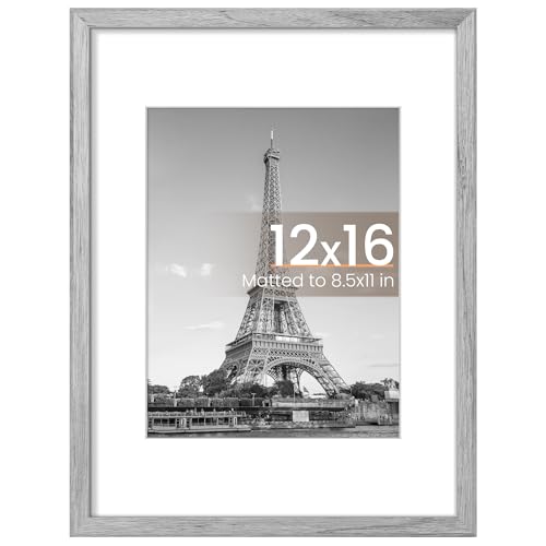 Image of upsimples 12x16 Picture Frame, Display Pictures 8.5x11 with Mat or 12 x 16 Without, Wall Hanging Poster Frames, Gray, 1 Pack