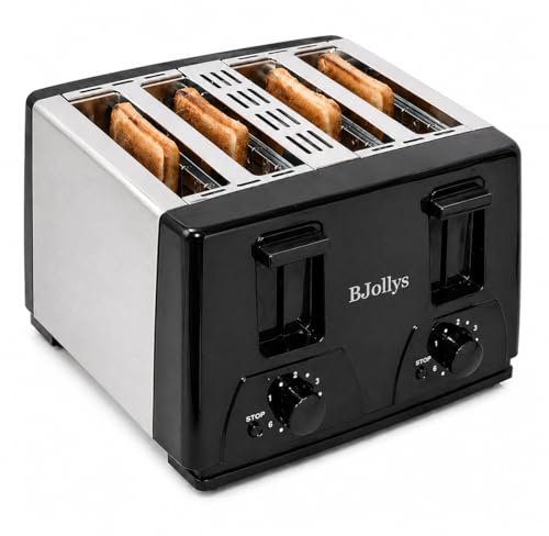 Toaster 4 Slice Bread 1500W Stainless Steel Dual-Side Heating 6 Browning Settings Extra-Wide Slots Defrost Reheat and Cancel Functions Dual Control.