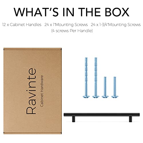 Image of Ravinte 10 Inch Cabinet Handles Matte Black Drawer Pulls Stainless Steel Kitchen Cabinet Hardware Cabinet Pulls 10 inch Length,7-1 /2 inch Hole Center|12 Pack | Kitchen Drawer Pulls, Stainless Steel Feel, Round T-Bar Shape, Cabinet Handles, For Cupboards, Drawers, Dressers, Cabinets