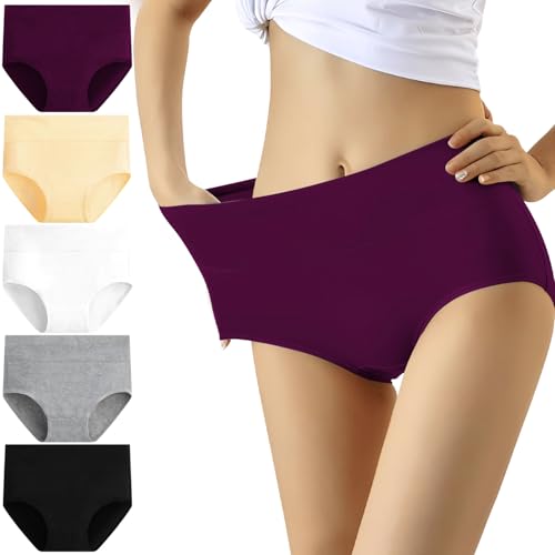 YouShow Women's Knickers Cotton Underwear Womens Tummy Control Knickers Size 20 High Waisted Knickers for Women Full Ladies Briefs 5 Pack Pants for Women C Section Underwear(Multicolor-01,3XL)