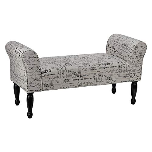 Cortesi Home Bailee Curved Arm Bench in Beige Script Linen (CH-OT165127)