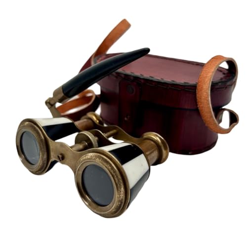 Binoculares de bolsillo de latón vintage con funda de cuero miniatura 1